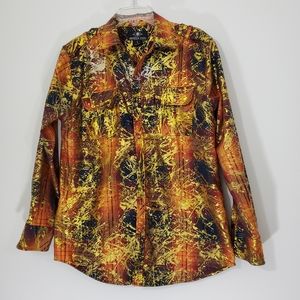 Brooklyn State Plaid Shirt with Gold Splash, Size Large